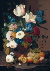 Stillleben, Blumen und Früchte, 1848